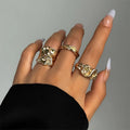 6Pcs/Set Silver Color Geometric Irregular Open Rings Set for Women Personality Metal Hollow Circular Rings Trendy Jewelry Gifts