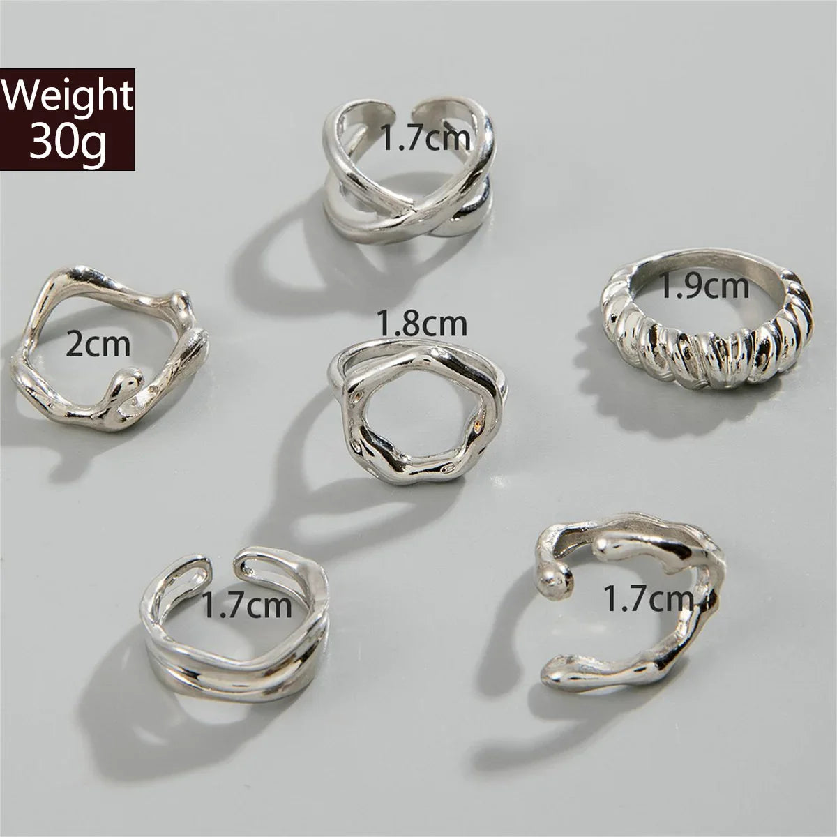 6Pcs/Set Silver Color Geometric Irregular Open Rings Set for Women Personality Metal Hollow Circular Rings Trendy Jewelry Gifts